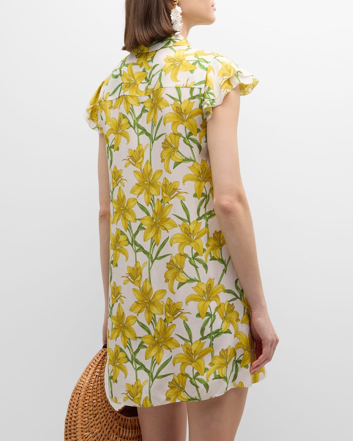 Floral Jem Ruffle-Sleeve Mini Shirtdress - 6