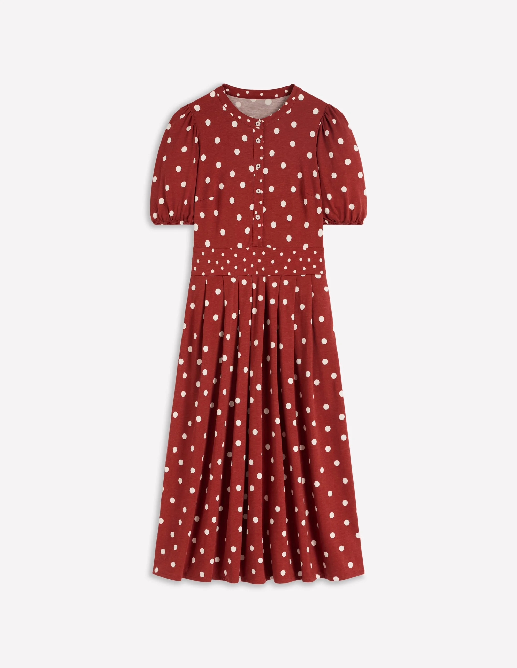 Amber Pleat Jersey Midi Dress-Burnt Orange, Painted Dot - 1