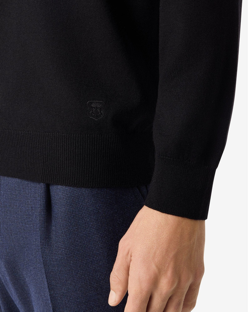 Black extra fine merino wool button-up polo 5