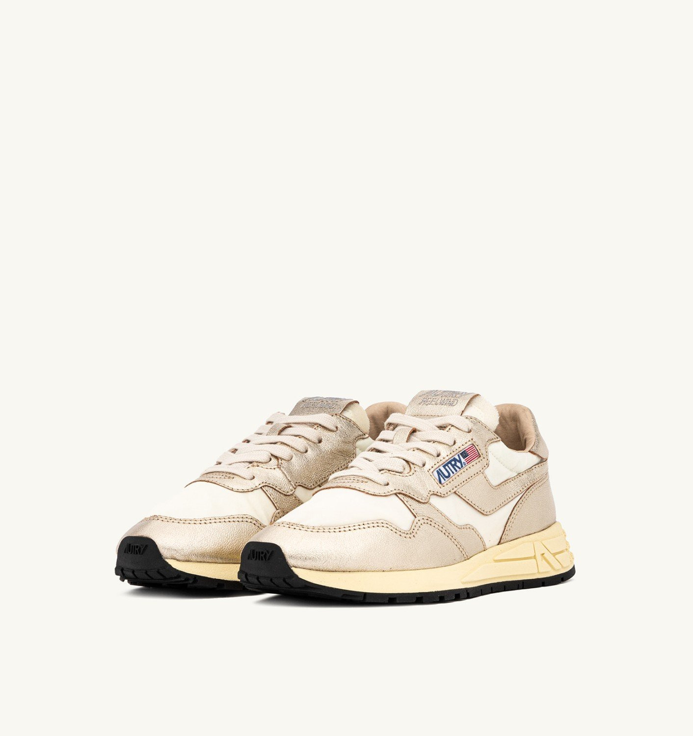 REELWIND LOW SNEAKERS IN WHITE NYLON AND GOLD TONE METALIZED LEATHER - 2