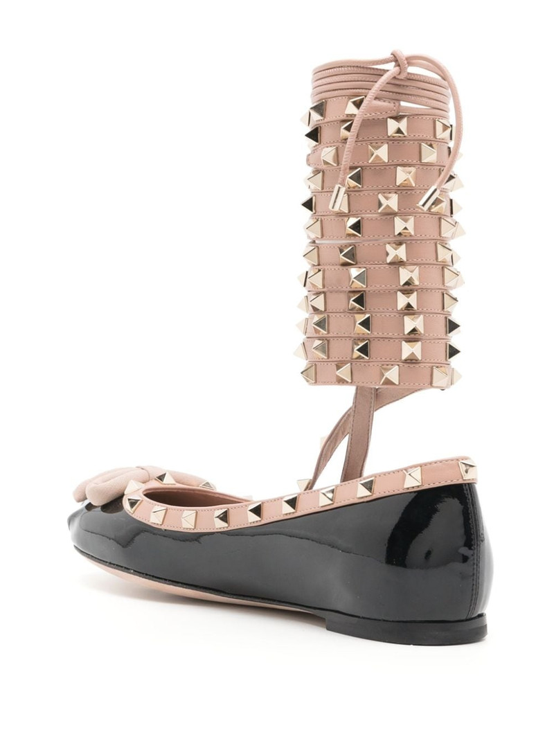 Rockstud lace-up leather ballerinas 3