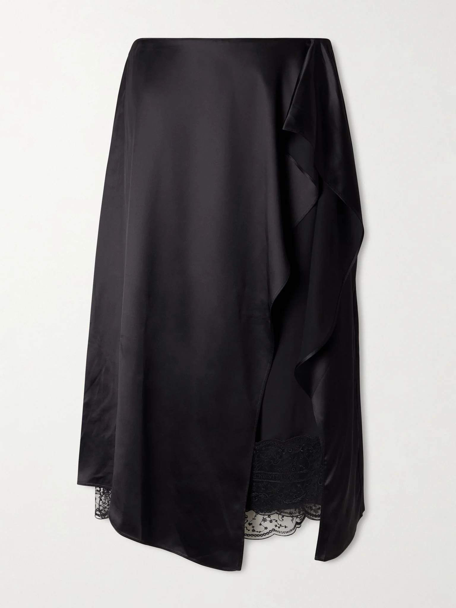 Ruffled satin midi skirt Black - 1
