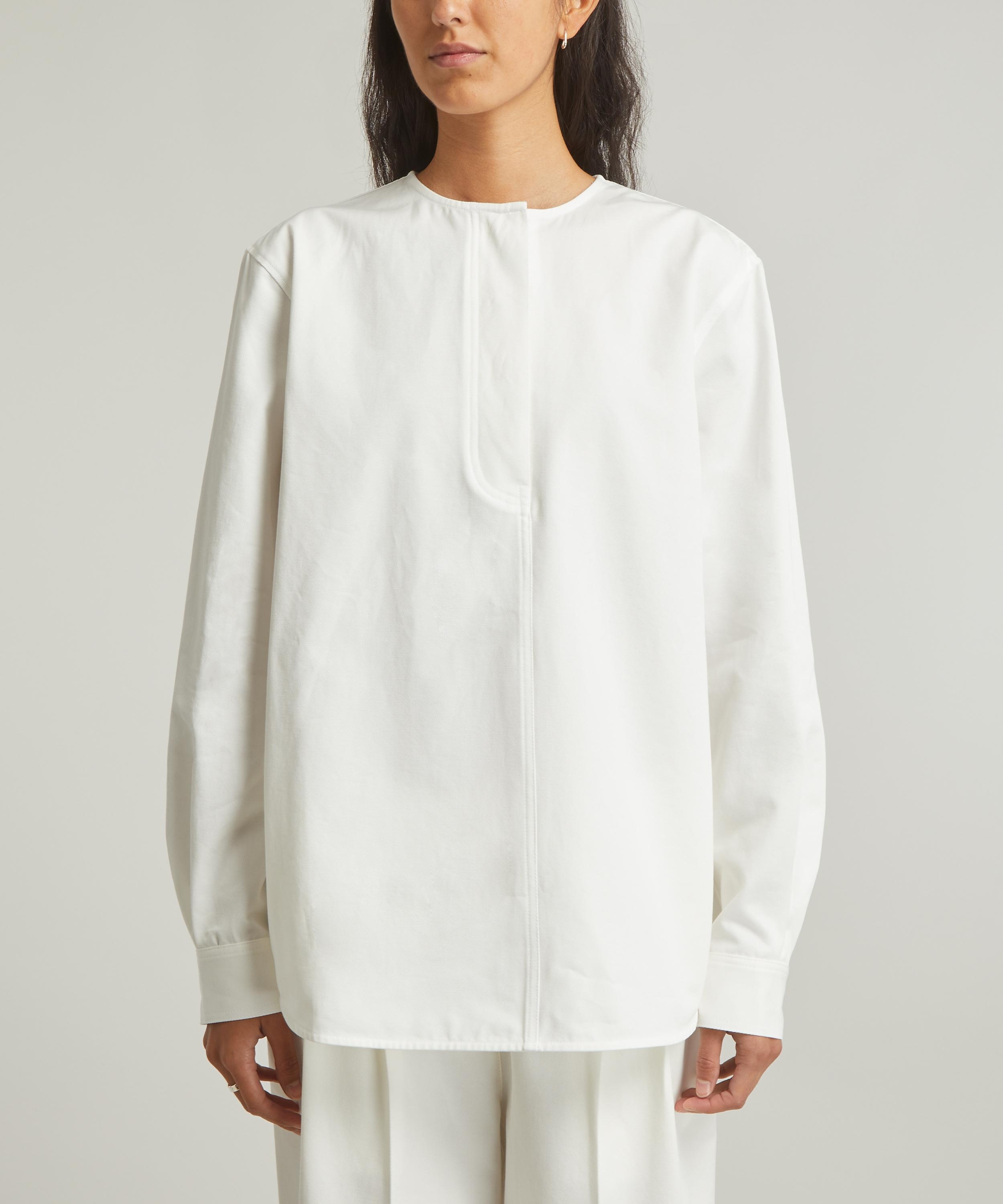 Totême Collarless cotton-twill shirt white | REVERSIBLE