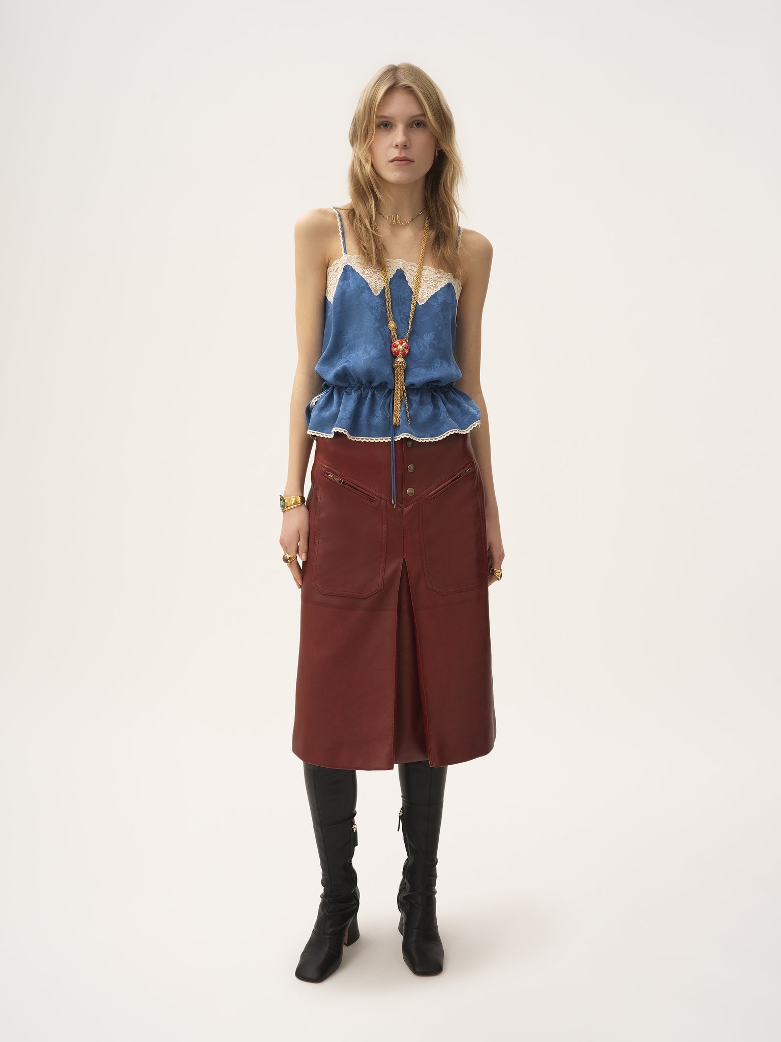 KNEE-LENGTH SKIRT IN LEATHER - 3