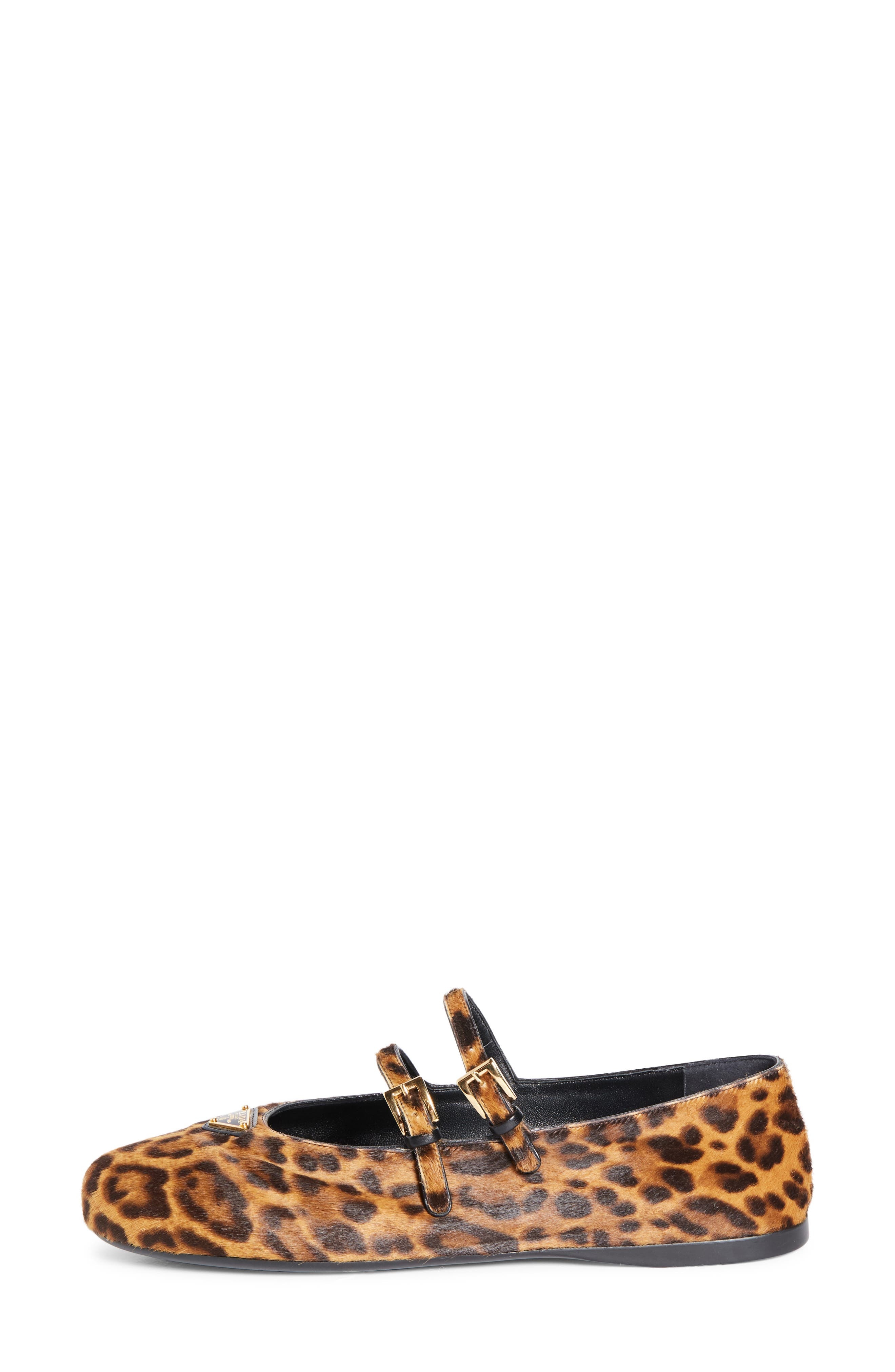 Prada Double Strap Genuine Calf Hair Mary Jane Flat in Miele at Nordstrom - 3