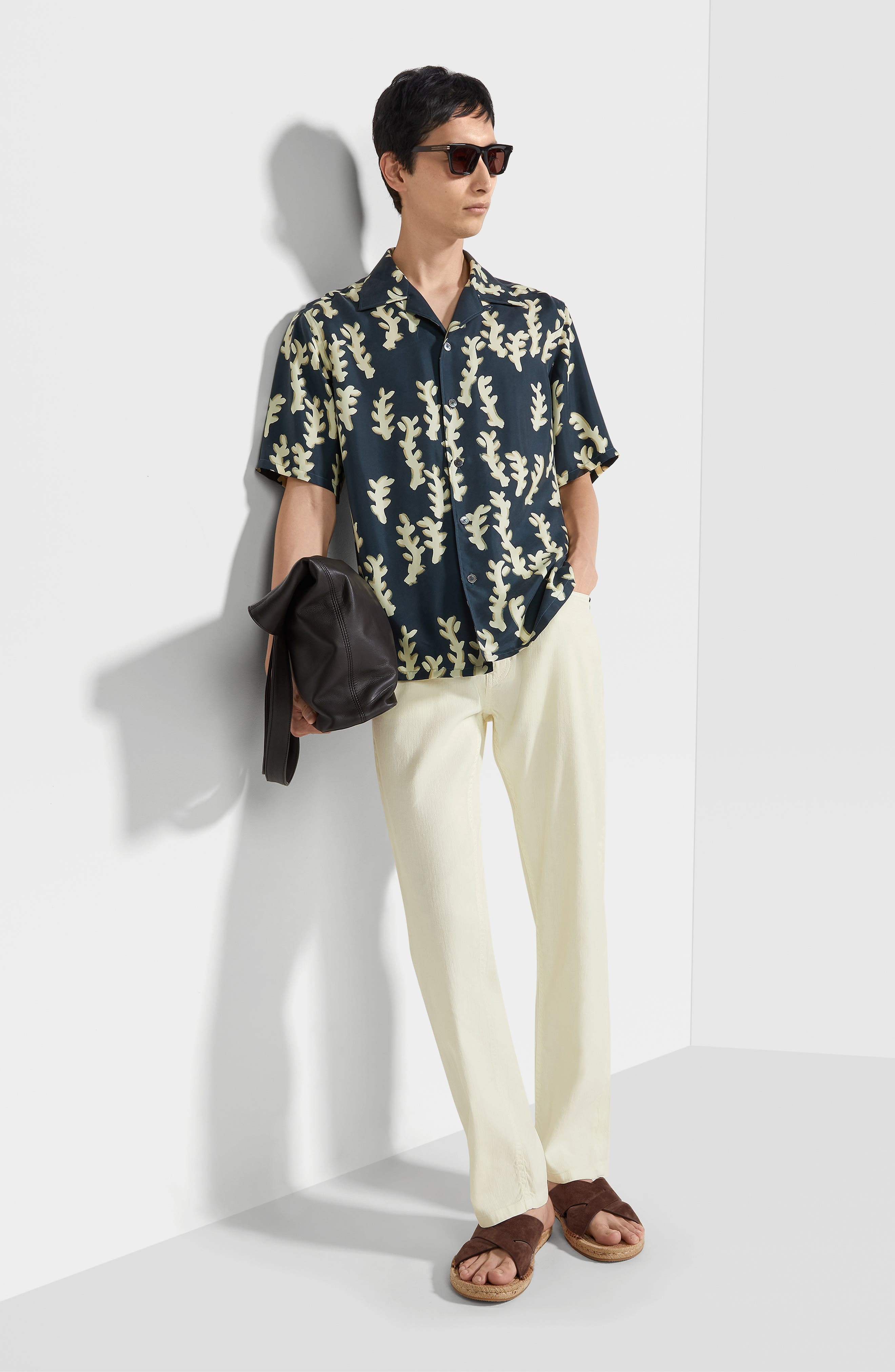 ZEGNA Silk Shirt in Dark Teal Blue/light Yellow at Nordstrom - 4