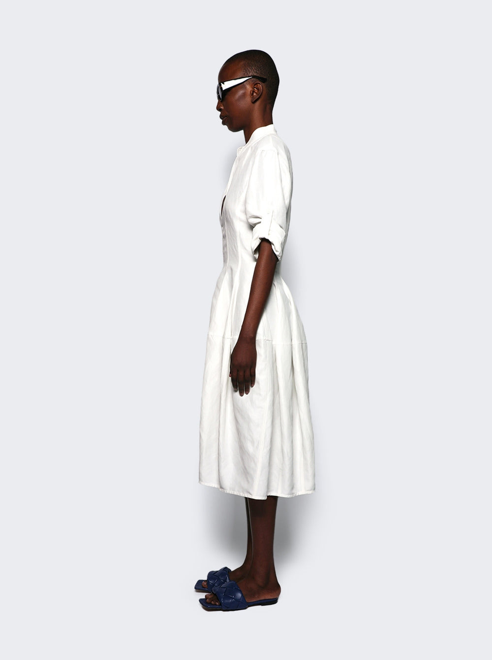 Bottega Veneta Women Fluid Linen Midi Dress Chalk White - 4