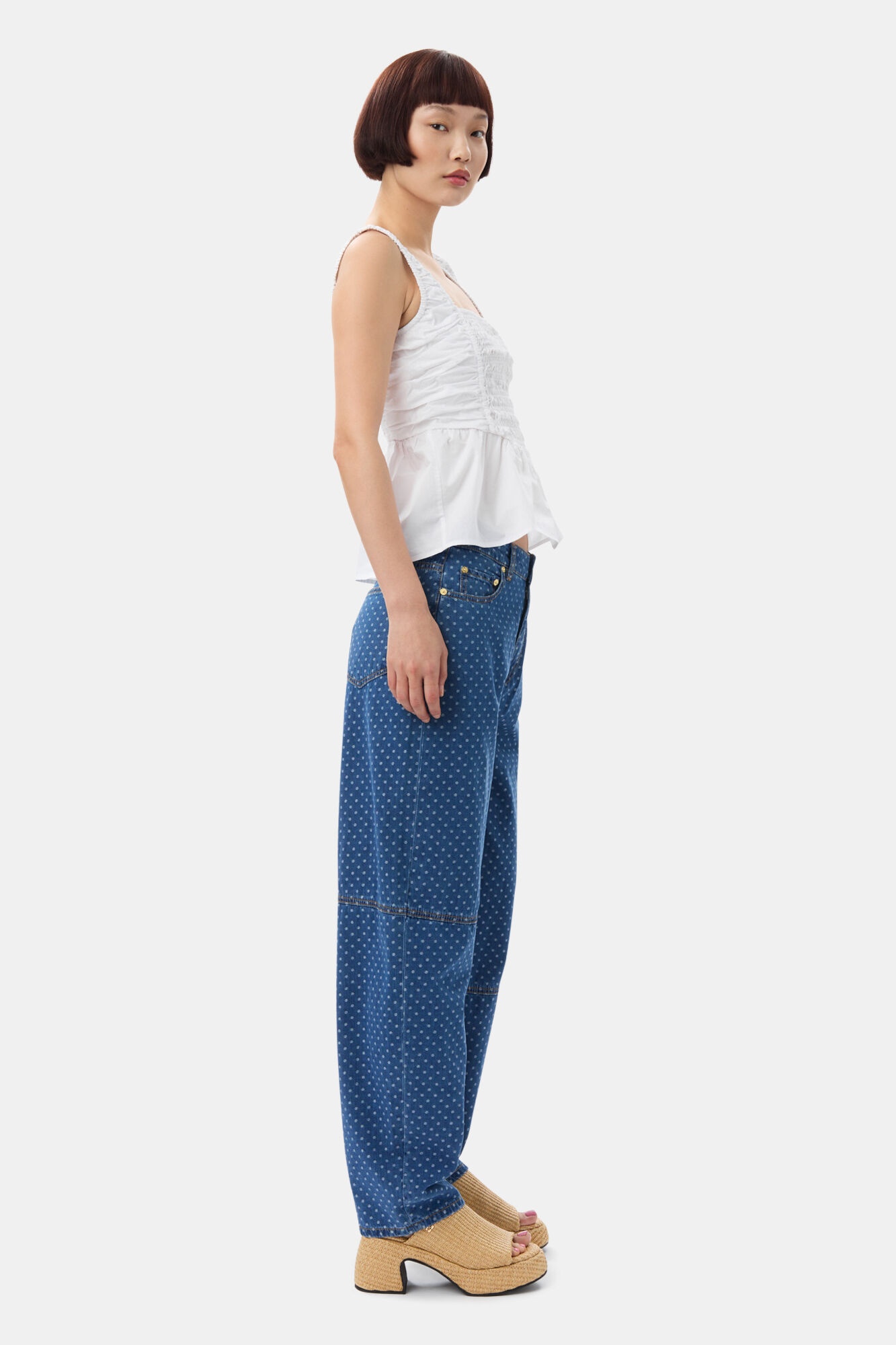 WHITE COTTON POPLIN SMOCK STRAP TOP - 5
