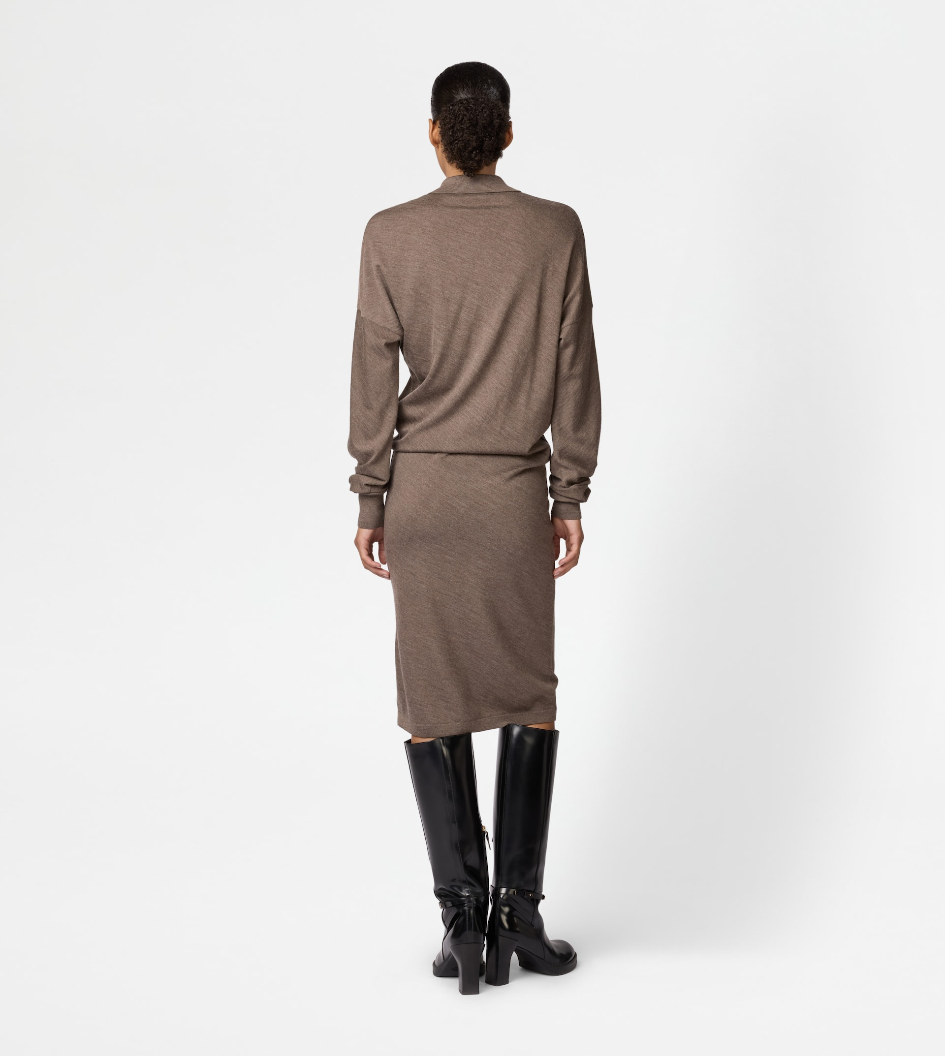 DRESS IN SILK BLEND KNIT - BROWN - 3