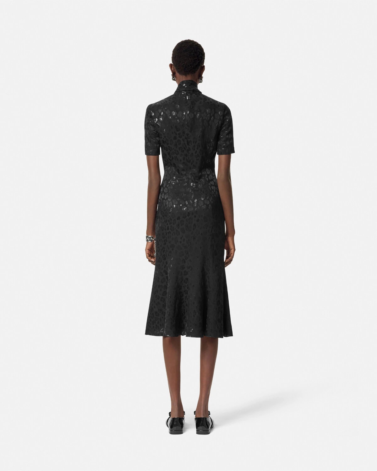 Leopard Jacquard Lavallière Midi Dress - 5