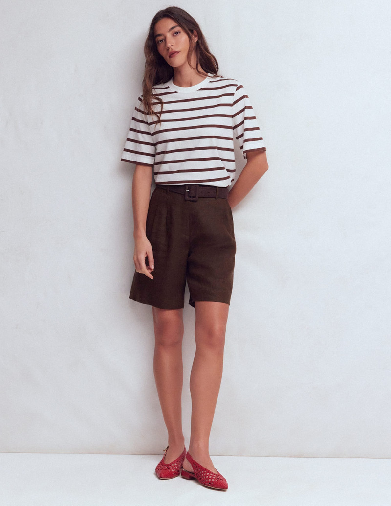 Chelsea Belted Linen Shorts-Bitter Chocolate 7