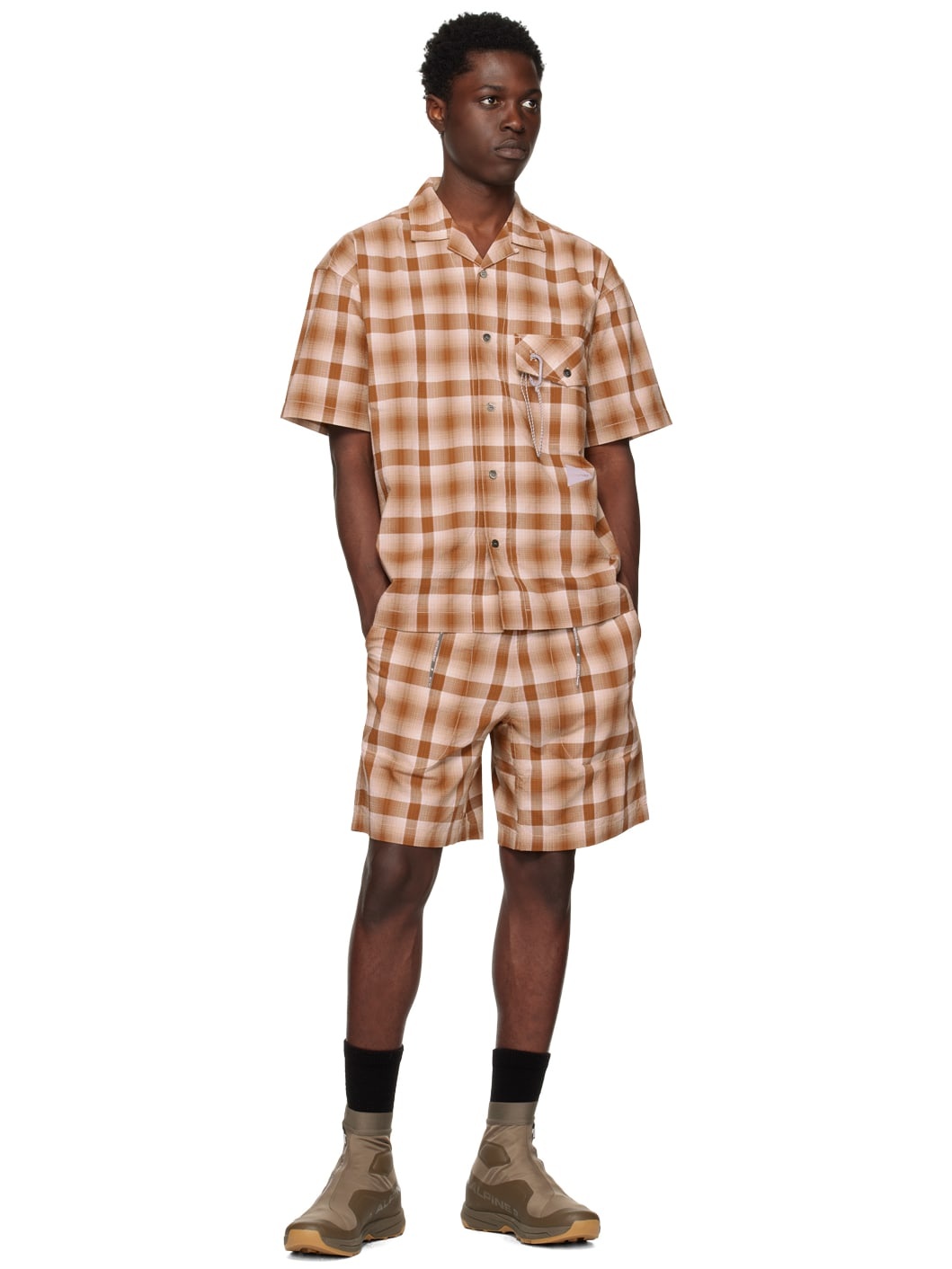 Brown Check Shorts - 6