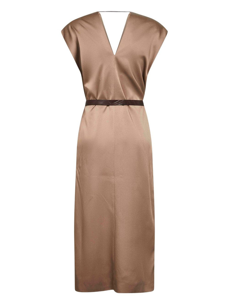 Brunello Cucinelli V-neck belted midi dress outlook