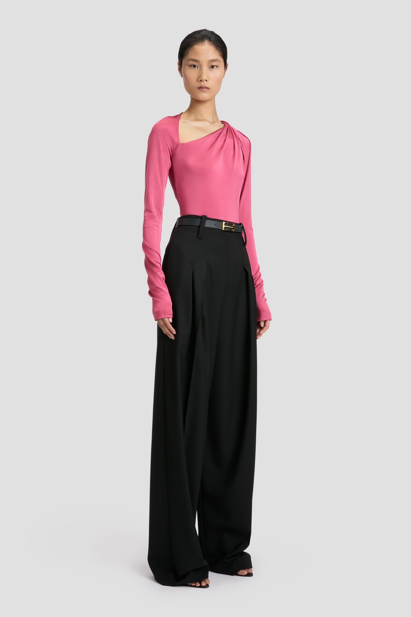 Slash Neck Jersey Top In Cerise - 3