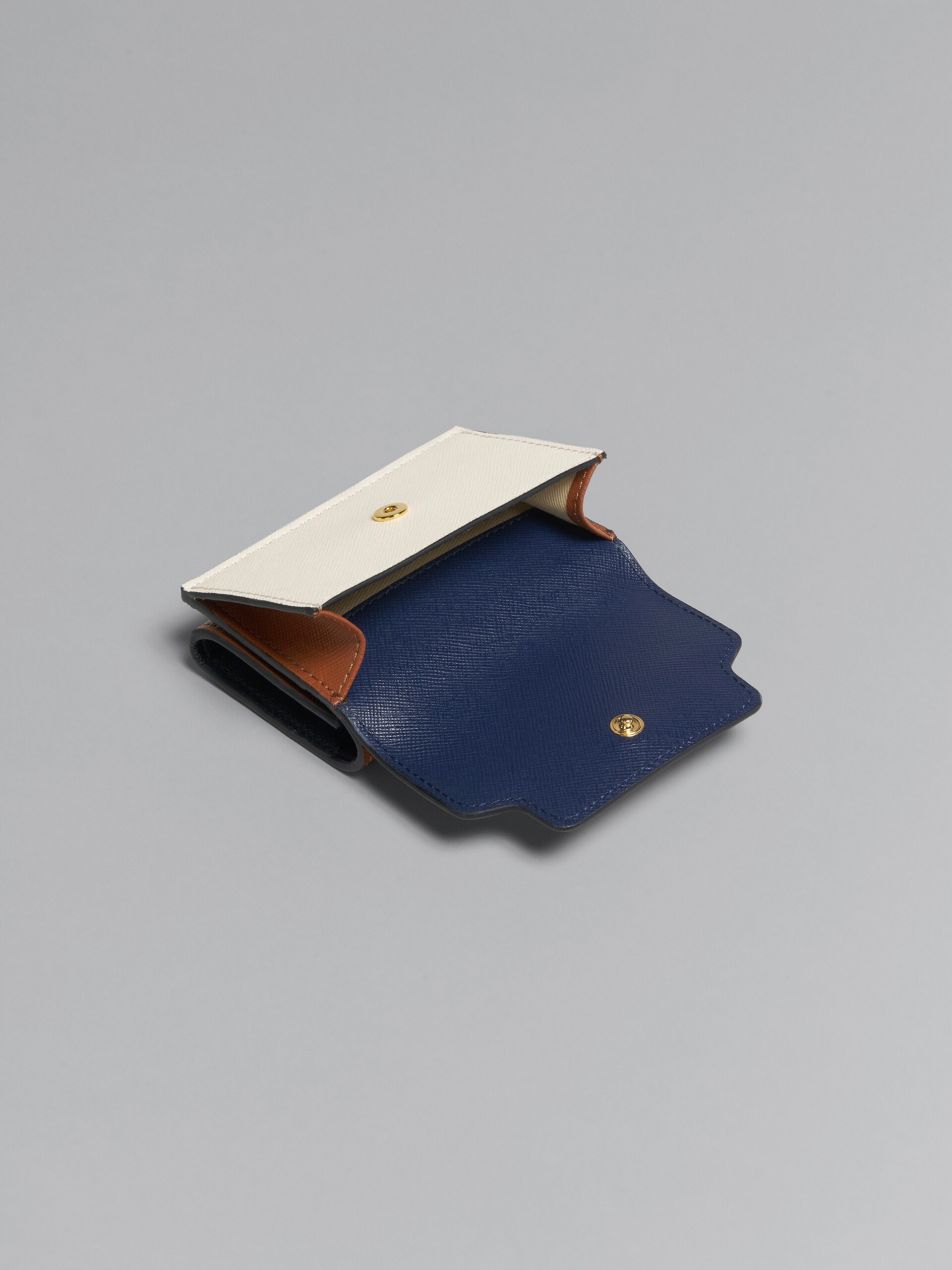 BLUE WHITE AND BROWN SAFFIANO LEATHER TRI-FOLD WALLET - 5