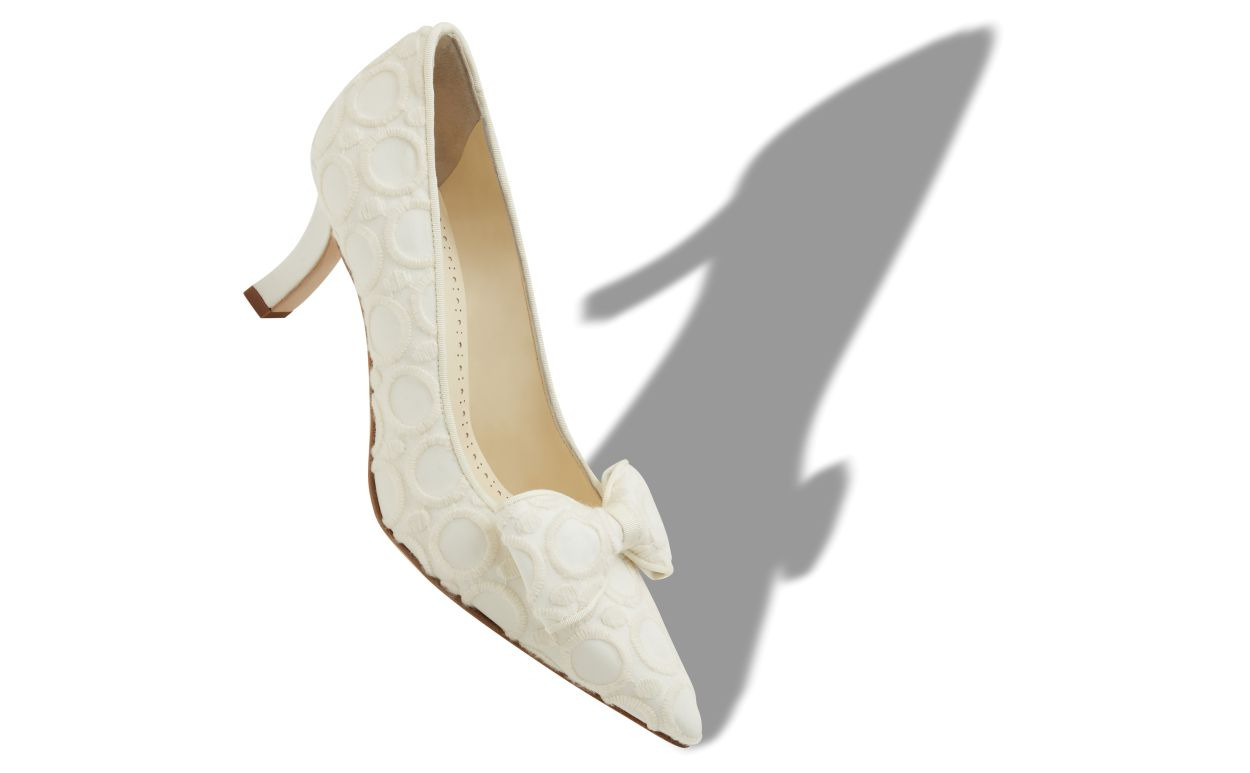 White Silk Pointed Toe Pumps - 2