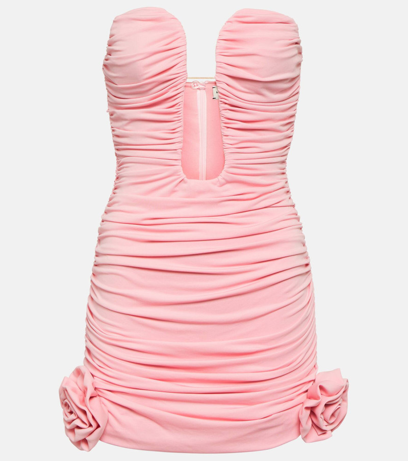Floral-appliqué ruched minidress - 1