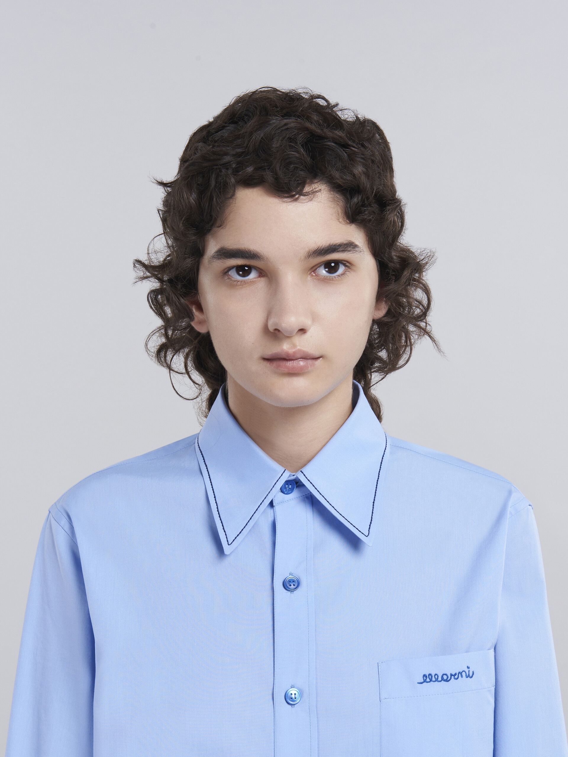 LIGHT BLUE BIO COTTON SHIRT WITH EMBROIDERED LOGO - 4