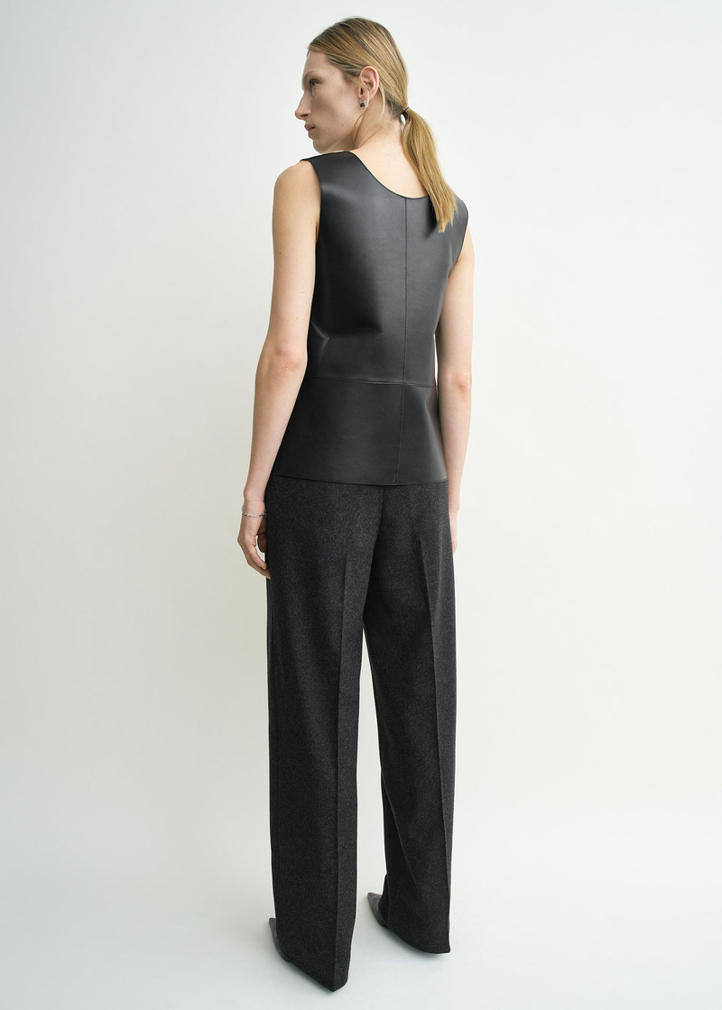 Scoop-neck leather top black 4