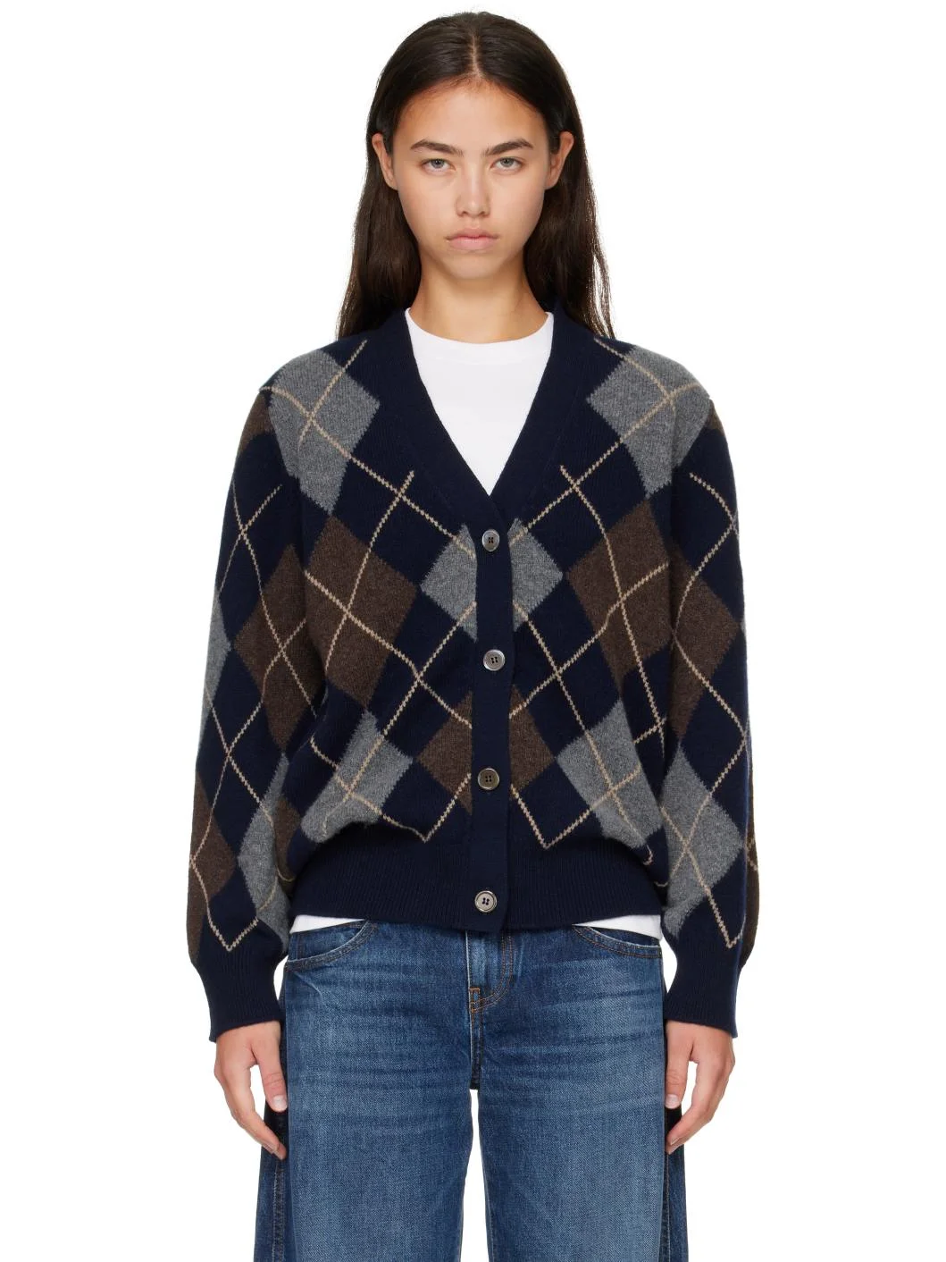Navy & Gray Ava Argyle Cardigan - 1