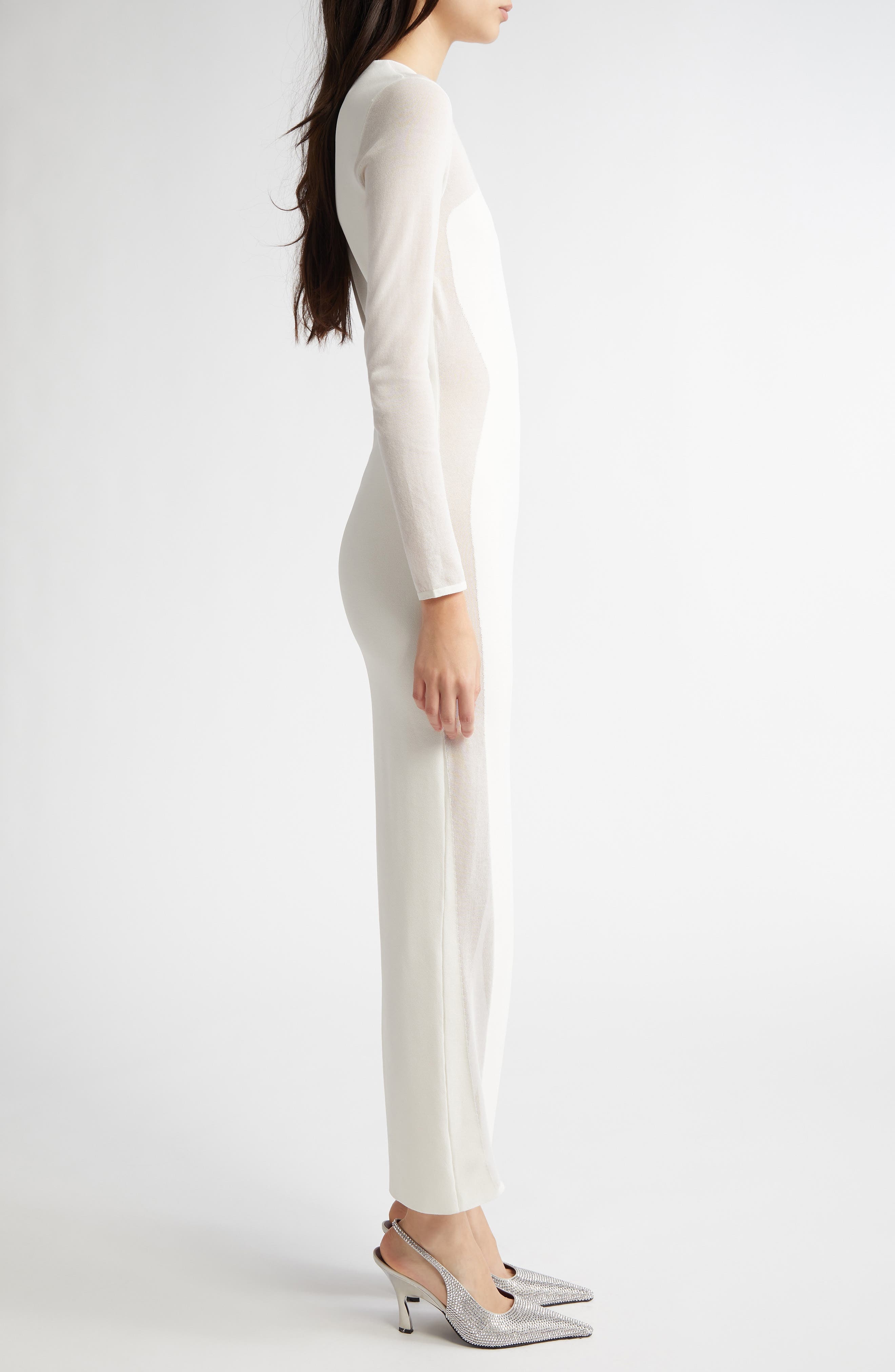 Stella McCartney Long Sleeve Compact Knit Miracle Dress in Pure White at Nordstrom - 3
