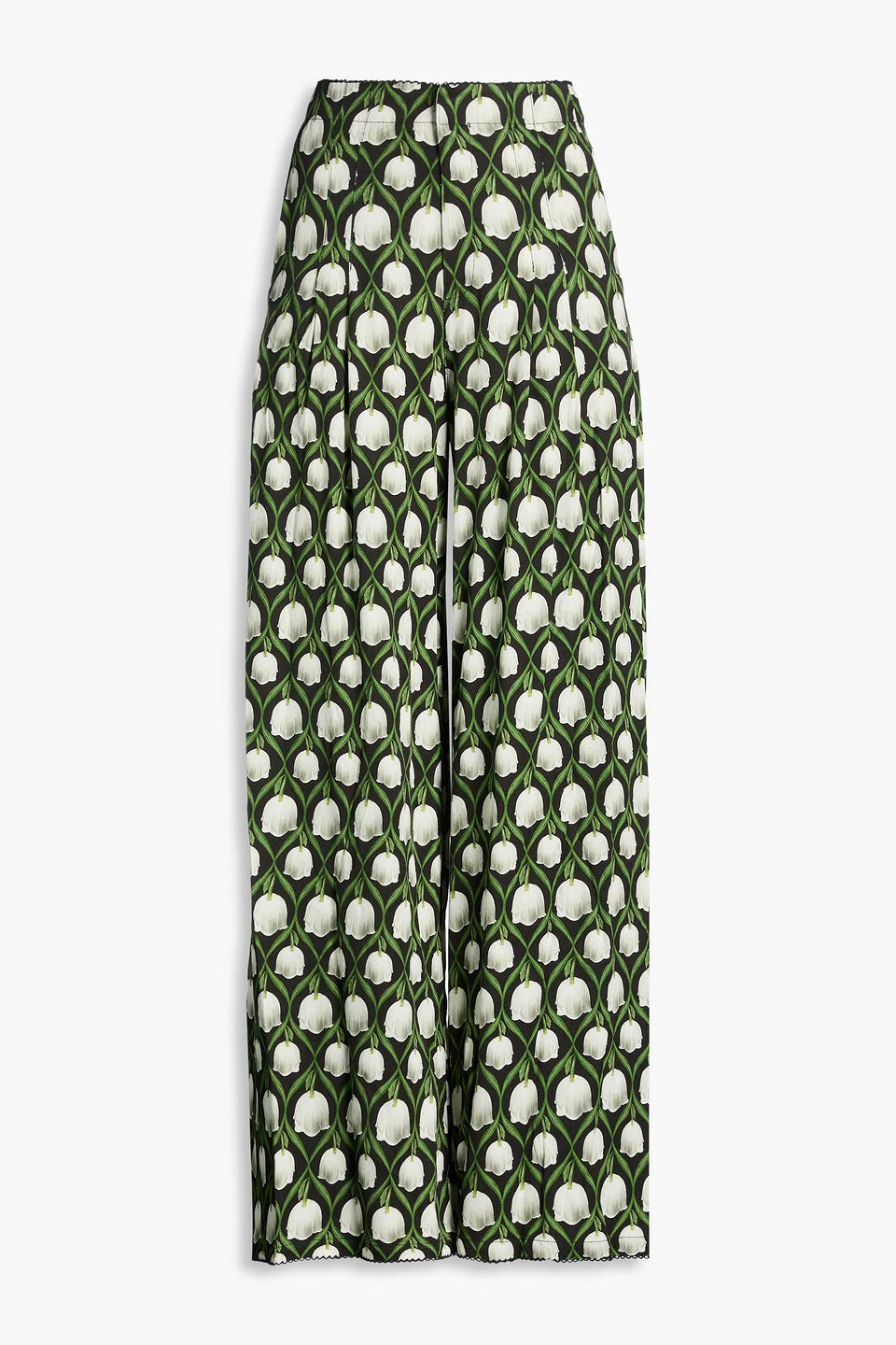 Pleated floral-print twill wide-leg pants - 1