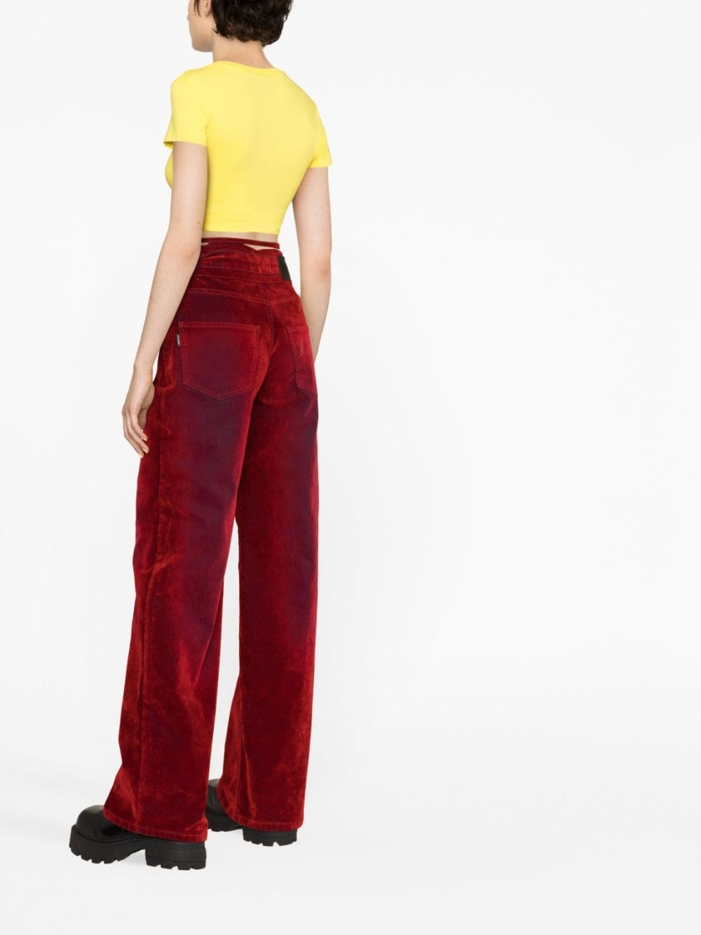 distressed velvet wide-leg trousers - 3