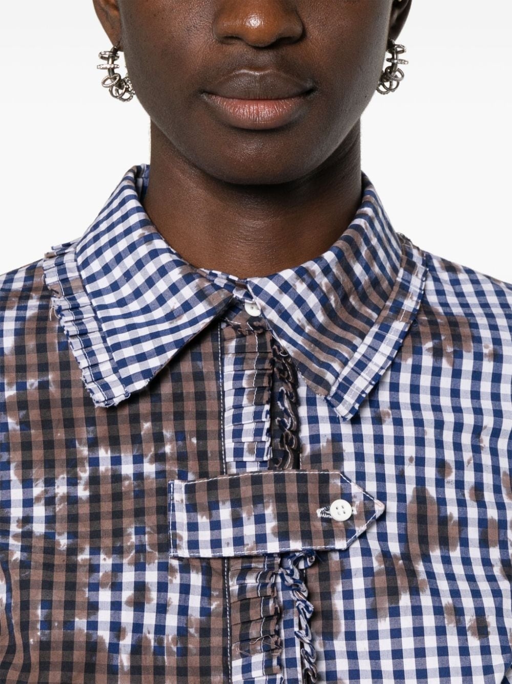 stained gingham ruffled shirt - 5