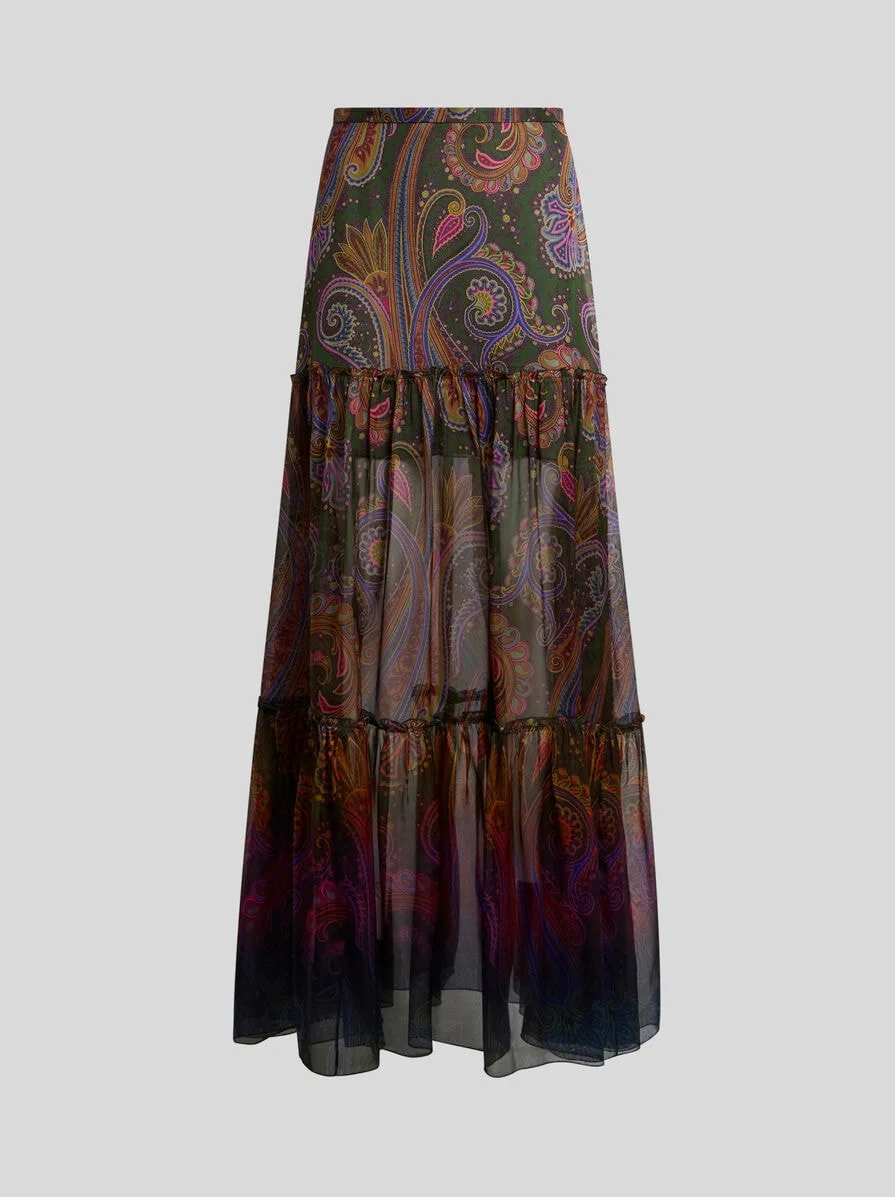 SILK MAXI SKIRT WITH PLACED PAISLEY PRINT - 1