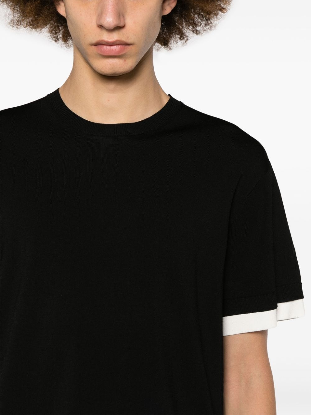 contrasting-trim ribbed-knit T-shirt - 5