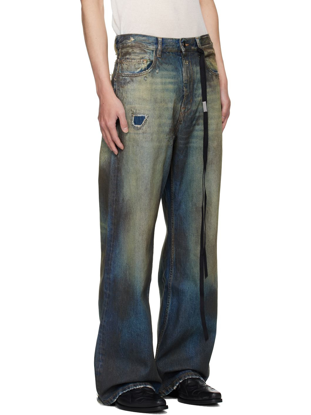 Blue Dirtied Bootcut Jeans - 2