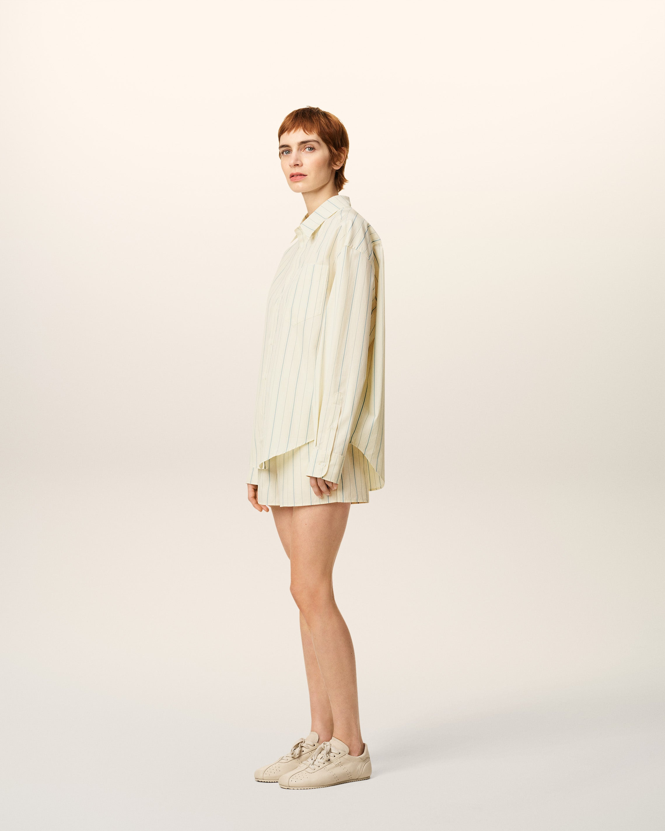 BEIGE COTTON  BOXY FIT STRIPED SHIRT - 3
