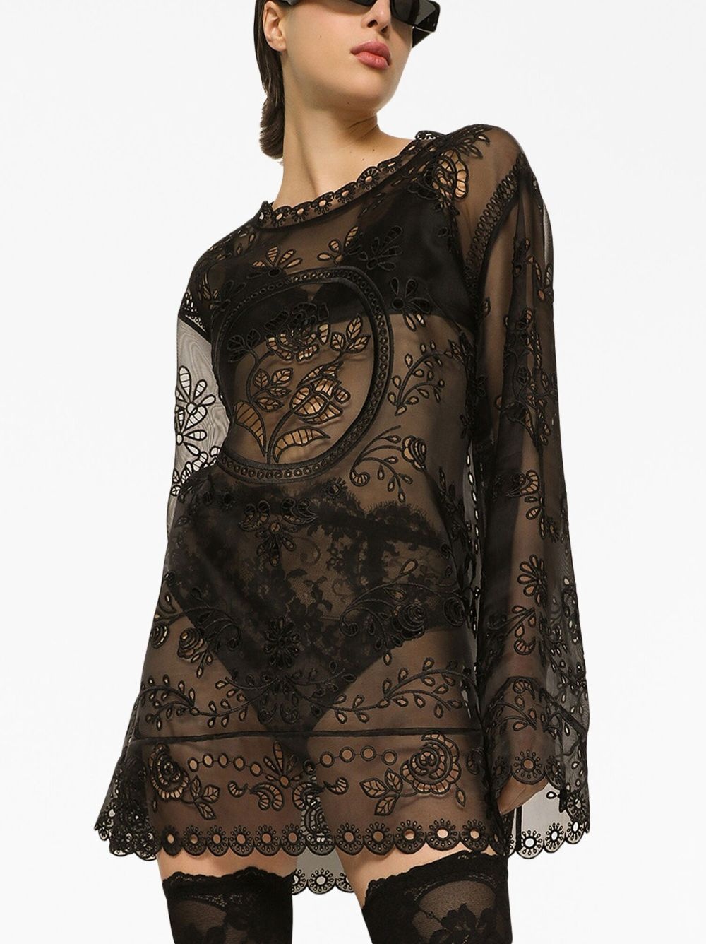 semi-sheer lace dress - 5