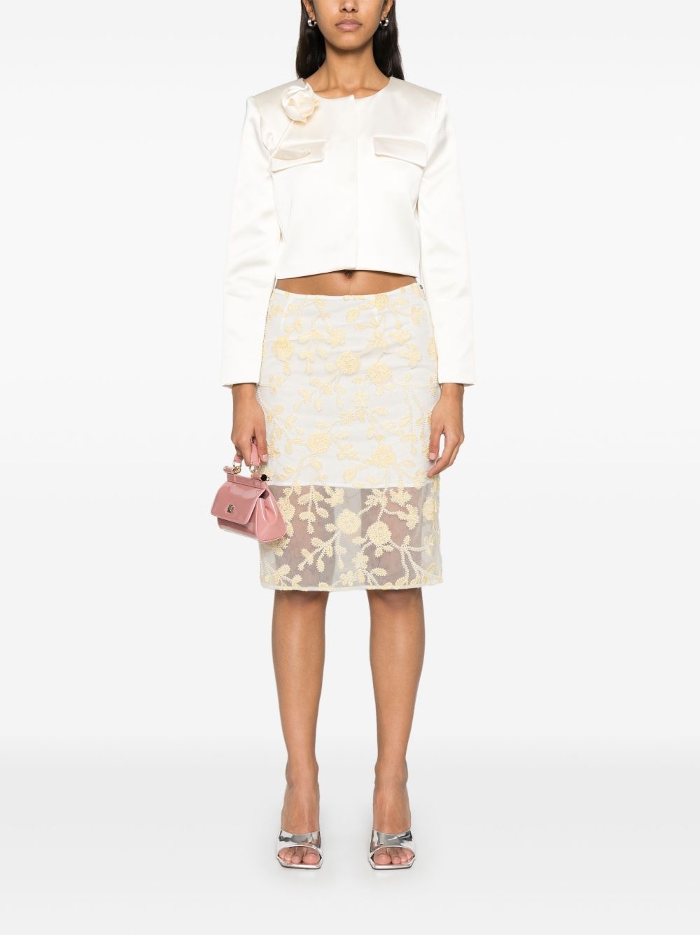 floral-beaded pencil skirt - 2