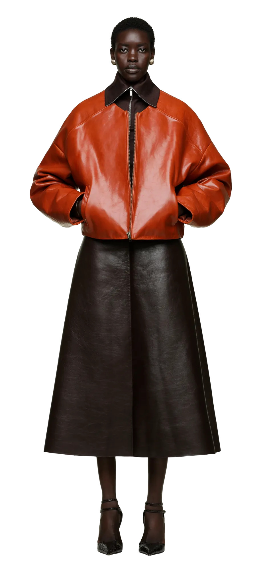 ARCED LEATHER JACKET COPPER - 3