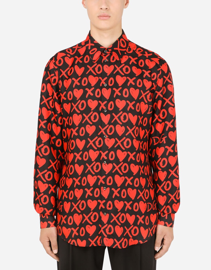 Silk Martini-fit shirt with DG heart print - 1