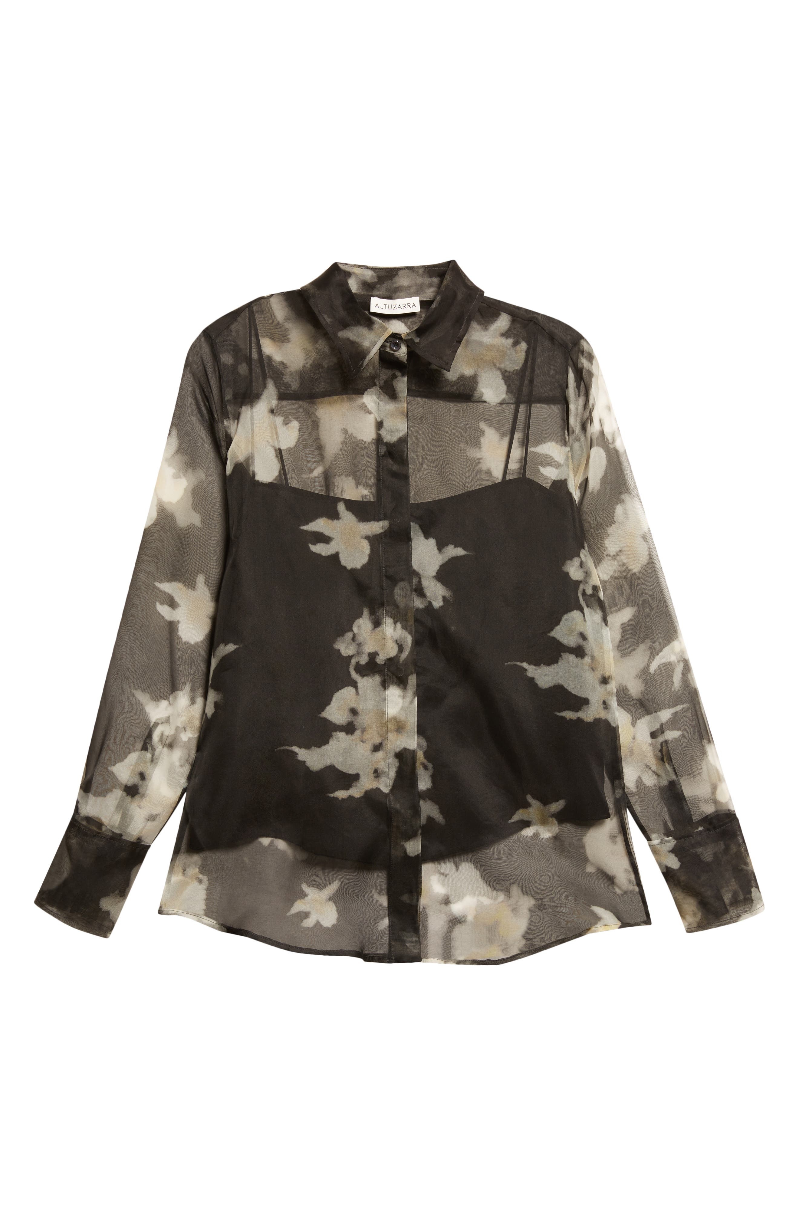 Altuzarra Chika Floral Print Sheer Silk Organza Button-Up Shirt in Black Inky Flowers at Nordstrom - 6