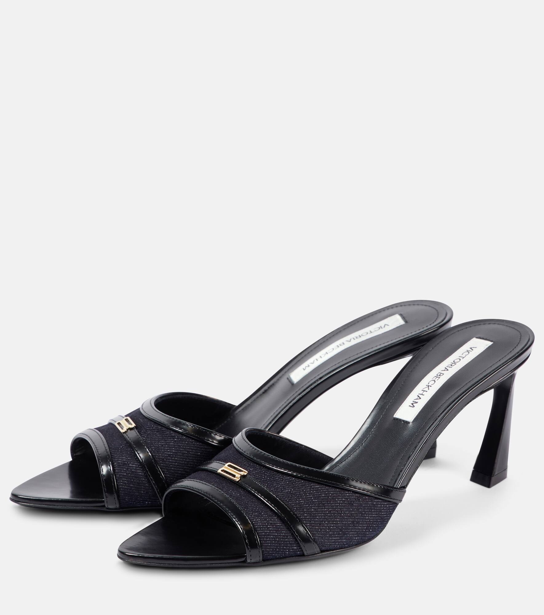 Leather-trimmed denim mules - 4