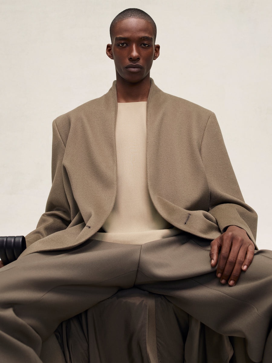 Melton Wool Lapelless Coat - 6