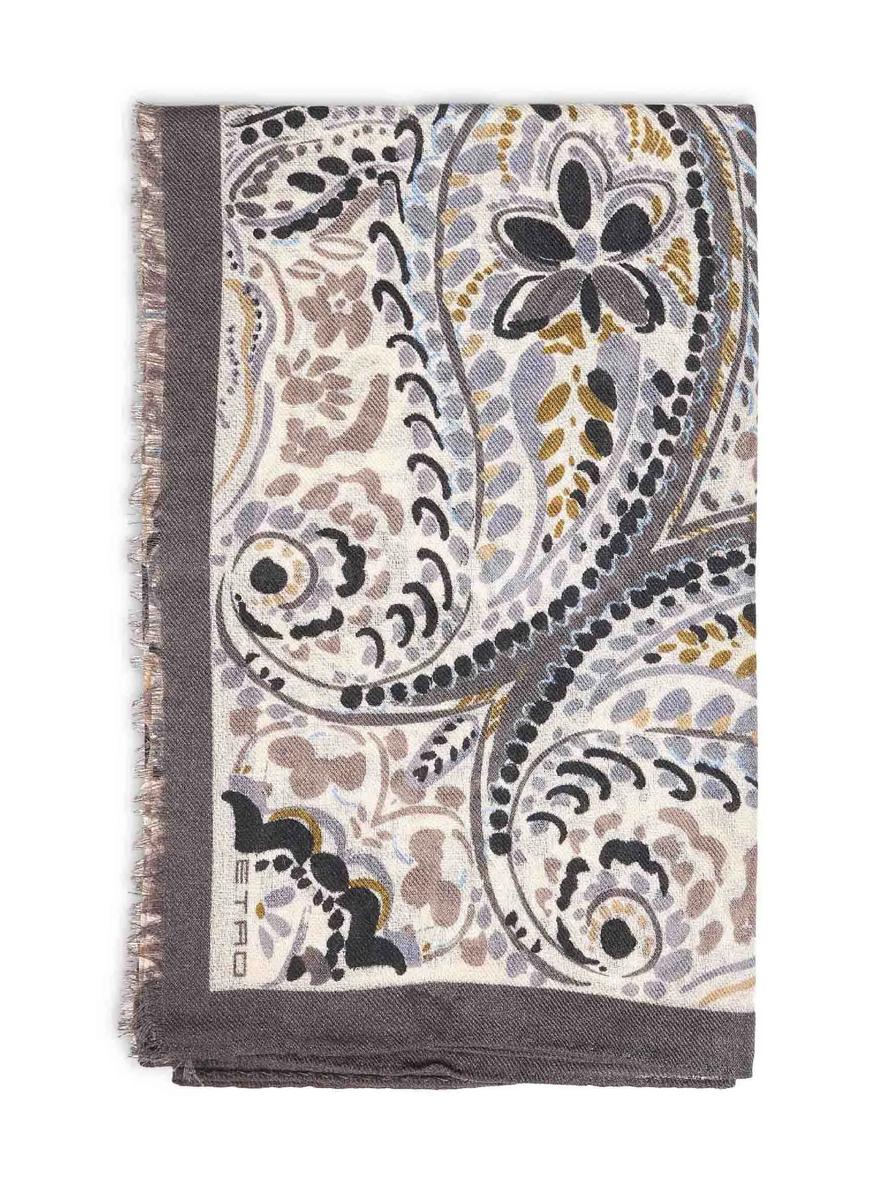 Beige wool and silk scarf with floral Paisley pattern - 1