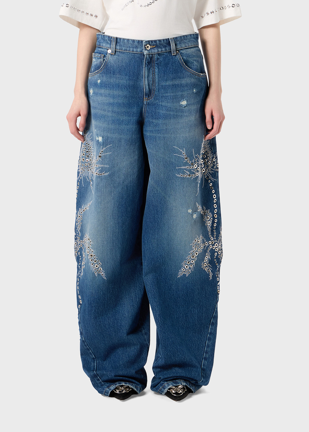 BAGGY JEANS WITH STONE EMBROIDERY AND STUDS - 3