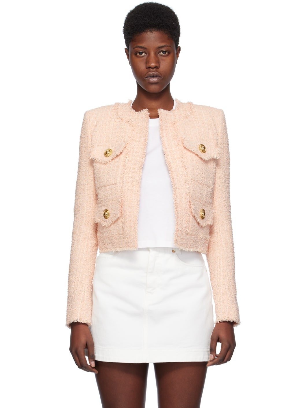 Pink Collarless Jacket - 1