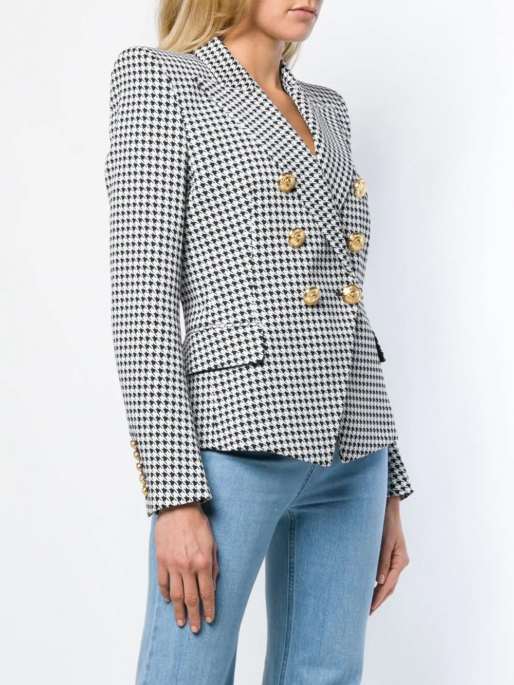 six-button houndstooth jacket - 3