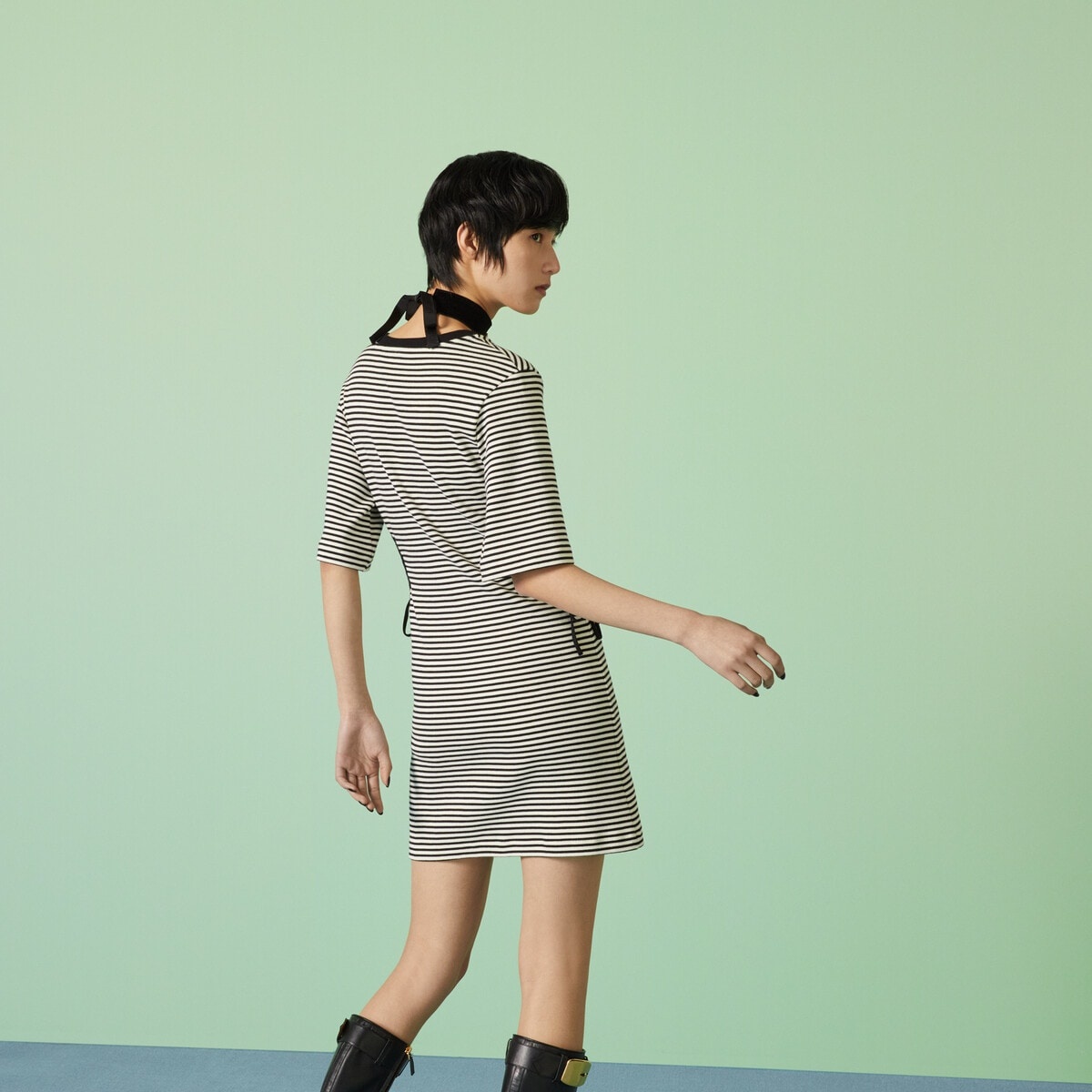 Striped cotton T-shirt dress - 6