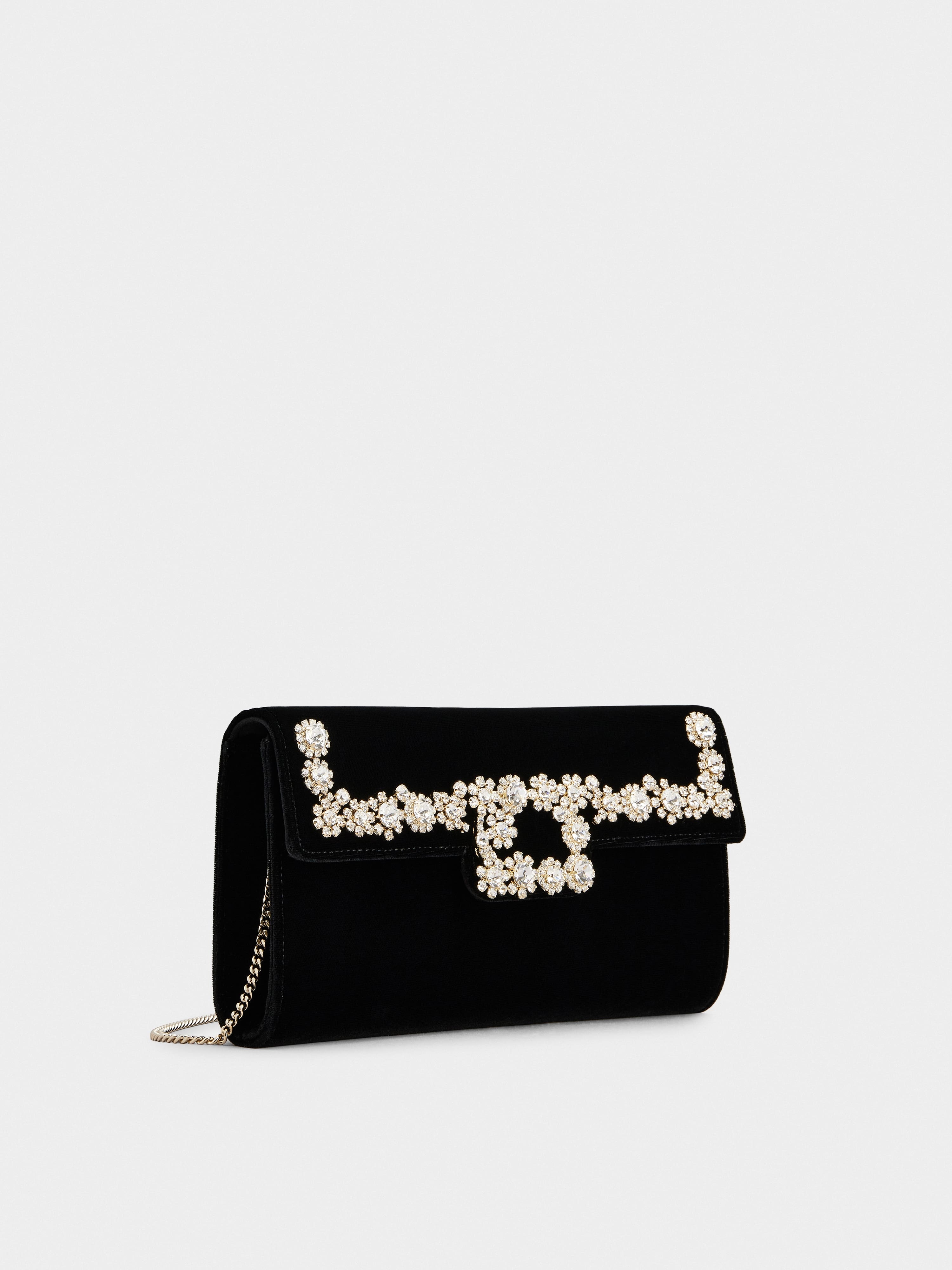 Crown Flower Strass Buckle Clutch Bag in Velvet - 3