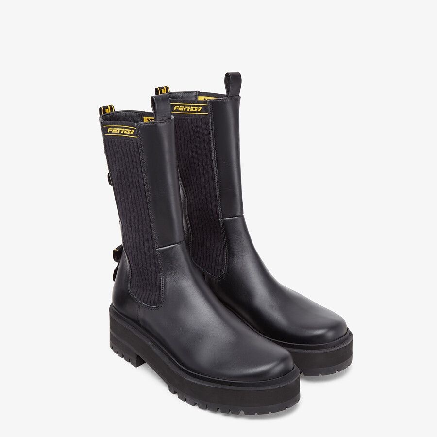 Black leather biker boots - 4