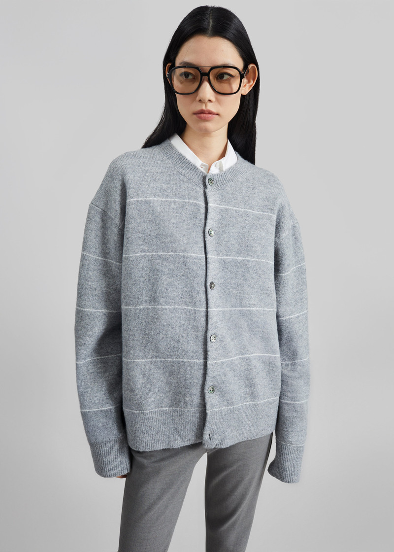 Stenvad Crewneck Cardigan - Grey/White Stripe 5