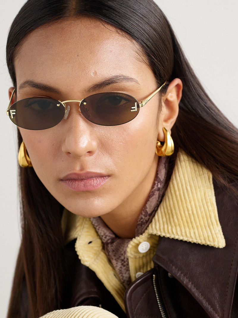 FENDI Oval-frame Crystal-embellished Gold-tone Sunglasses outlook