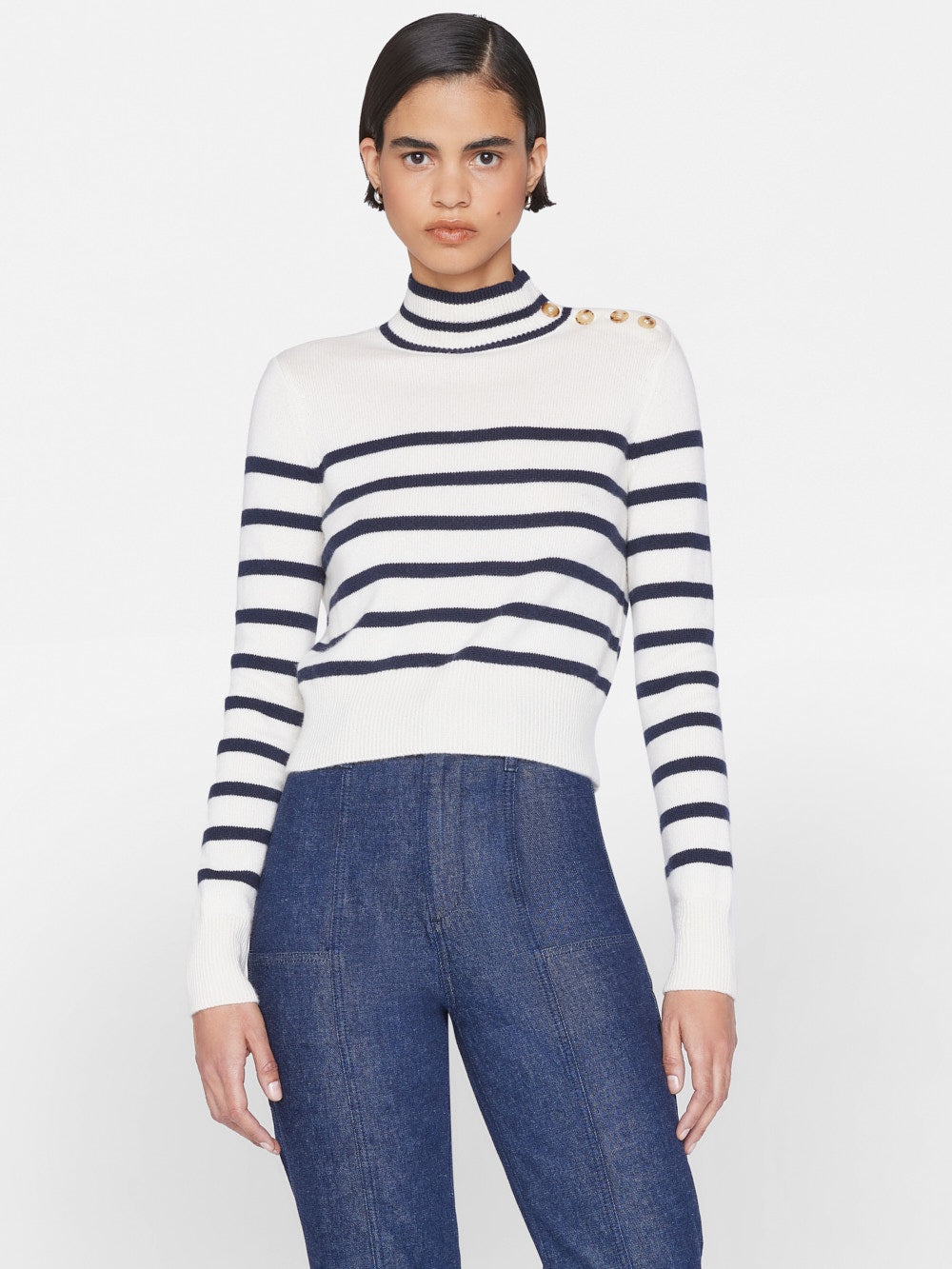 Mariner Cashmere Turtleneck in Off White Multi - 3