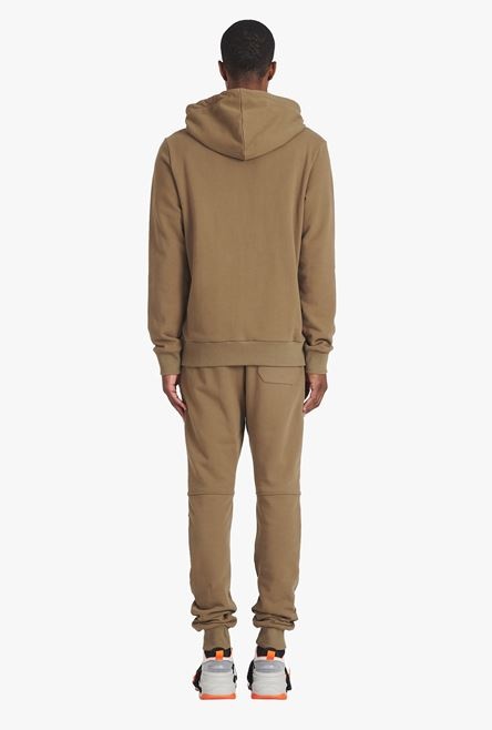 Taupe eco-designed cotton sweatshirt with small flocked white Balmain logo - 3